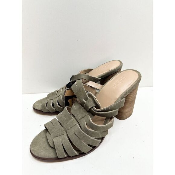 Crevo Hazelle Block Heel Mule Womens 7.5 Sage Slip On Leather Suede Sandal - Picture 4 of 9